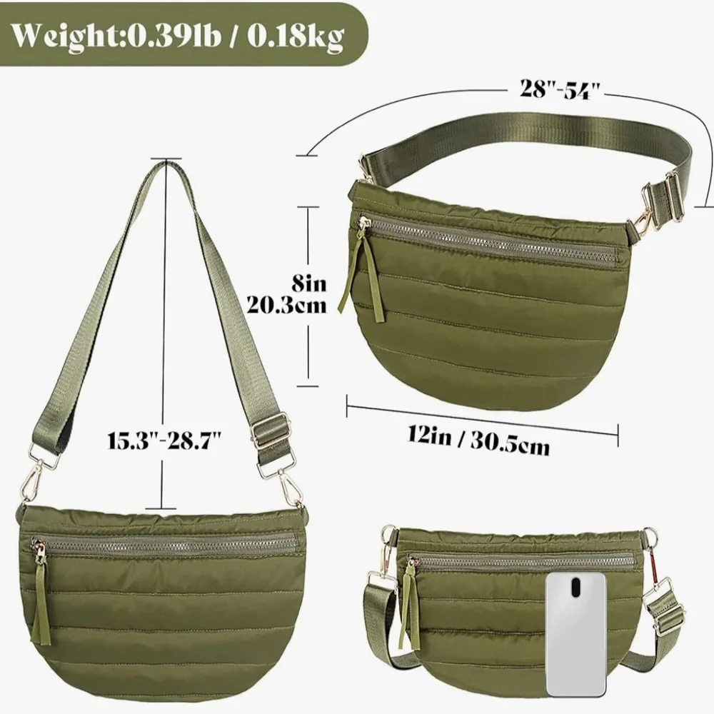 NWOT Puffer Olive Green Quilted Crossbody Bag Adjustable/Interchangeable Strap - Picture 10 of 12